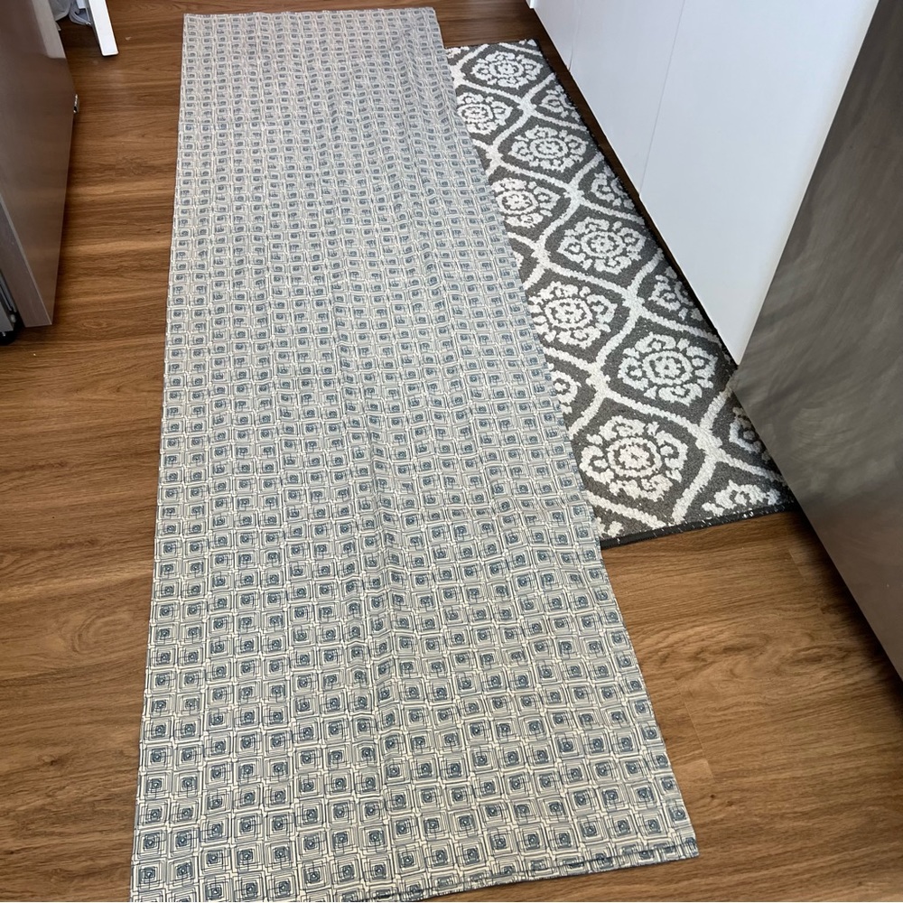 Crate & Barrel 50x84 curtain panel tan with teal pattern